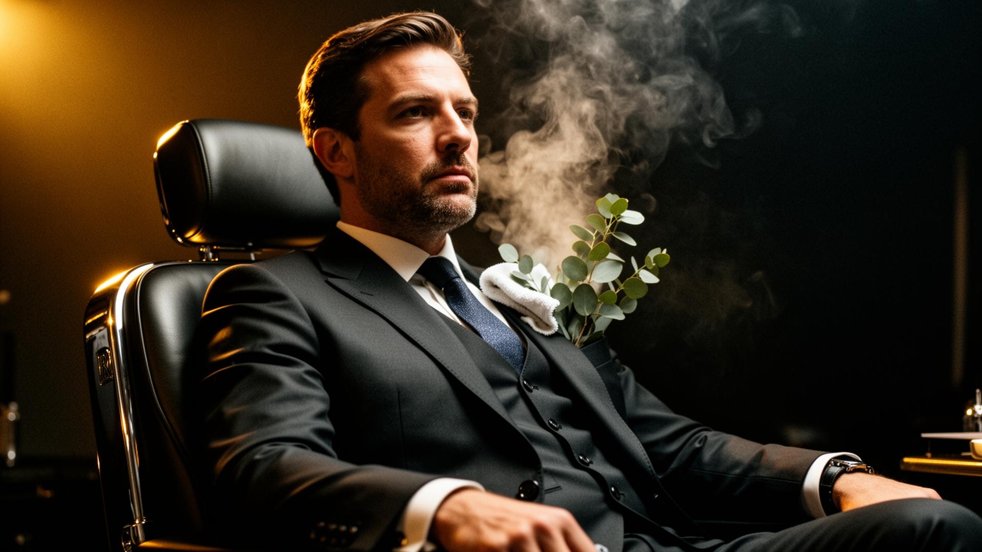 An executive in a private mobile grooming lounge
